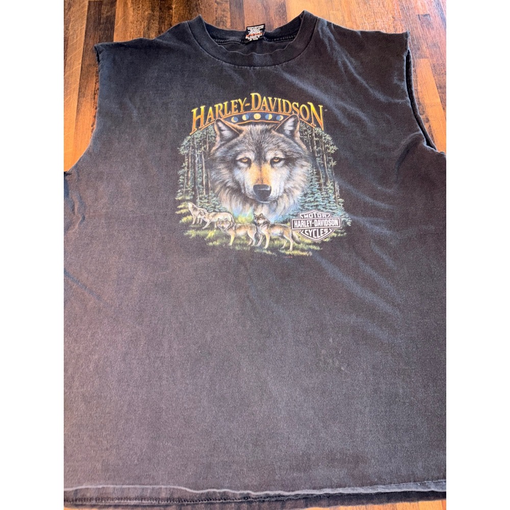 Vintage Harley Davidson Wolf Muscle Tee Shirt XL Marion IL Holoubek Cut Sleeve